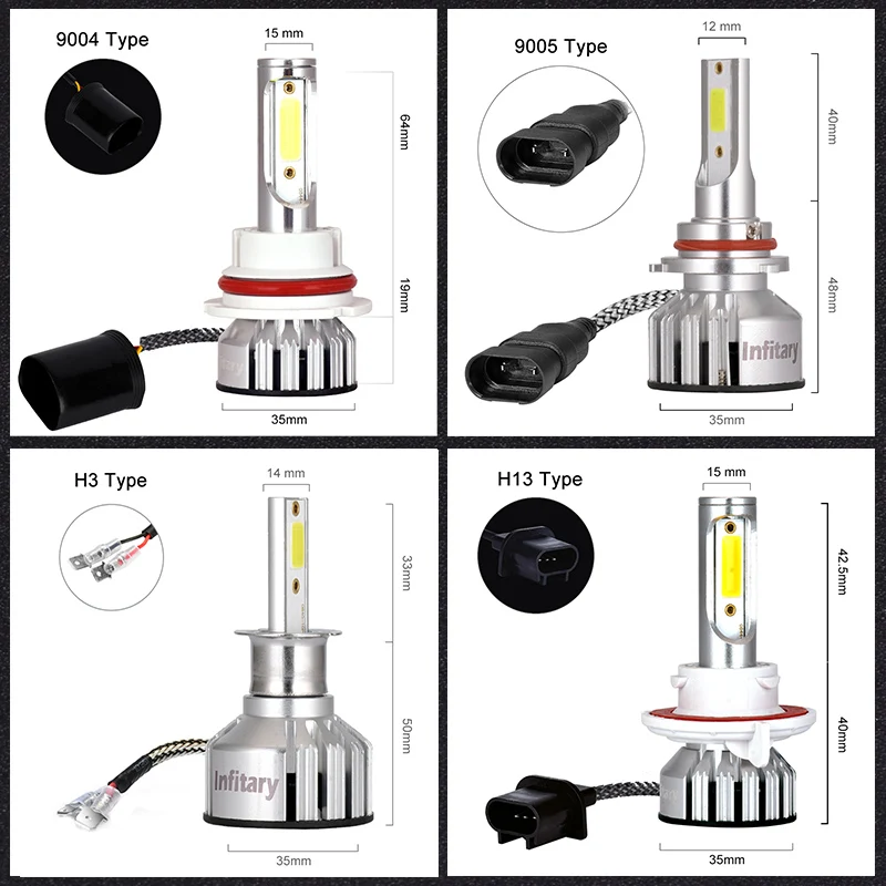 Infitary 2 шт. H4 H7 Автомобильные светодиодные лампы для передних фар 10000Lm Plug And Play 3000 К