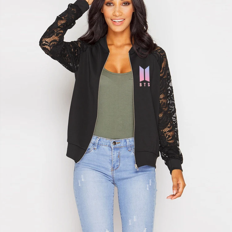 

Women Zipper Hoodies Sweatshirts Women Kpop 2018 Hip Hop Bangtan Boy jackets Jimin Love Yourself Answer Clothes lace outwear