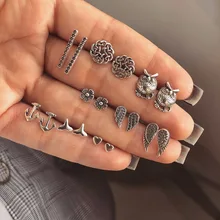 Винтажные серьги-гвоздики Комплект сережек для женщин девочек Мода Синие Бусины камушки цветок рыбий хвост сердце маленькие серьги Femme подарки