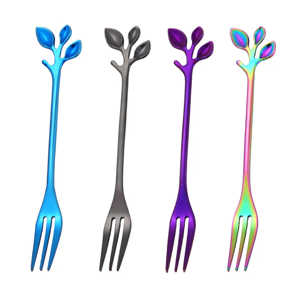 

Creative Stainless Steel Leaf Fork Coffee Tea Spoon Cutlery Dessert Salad Tool Eco Friendly Tableware Drinking Tools hot sale M3