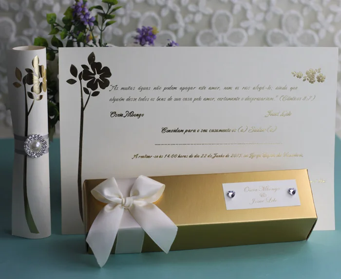 HI2052 Королевский Золотой свиток Свадебное приглашение с брошью Стразы|invitation