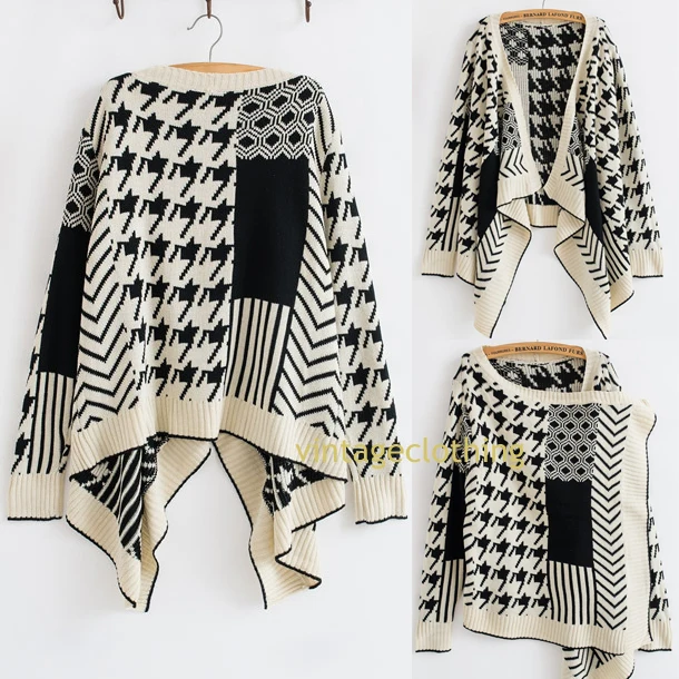 Vintage 70s Asymmetric GYPSY CARDIGAN Knit Blanket Geometric Drape