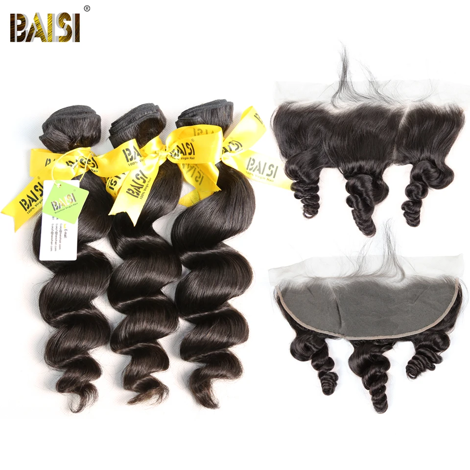 

BAISI Hair Brazilian Loose Wave Virgin Hair 100% Unprocessed Human Hair Weave 3 Bundles with Lace Frontal