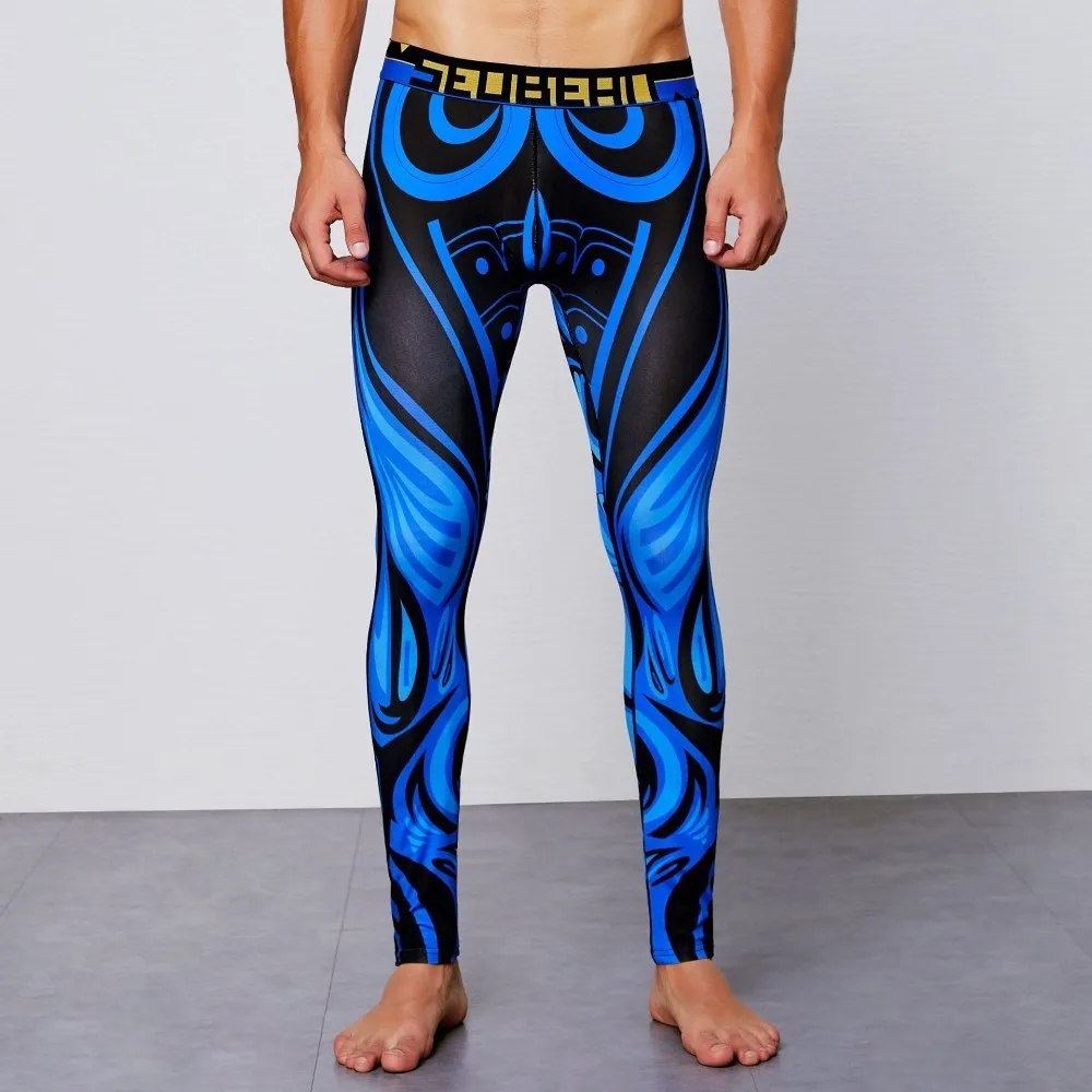 Сексуальные колготки для бега, мужские леггинсы, мужские компрессионные штаны для мужчин, спортивные леггинсы, Леггинсы для тренировок, обтягивающие брюки, компрессионная одежда - Цвет: Синий