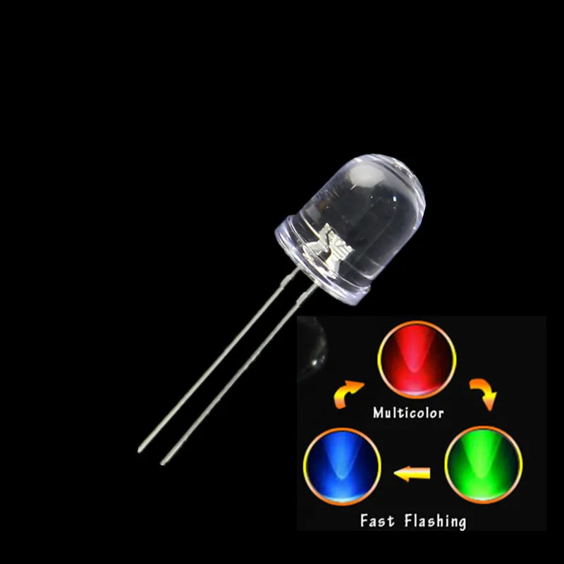 100pcs 10mm Fast Flashing LED Diode Flash RGB Color Round Light Emitting Diode Changing Blinking