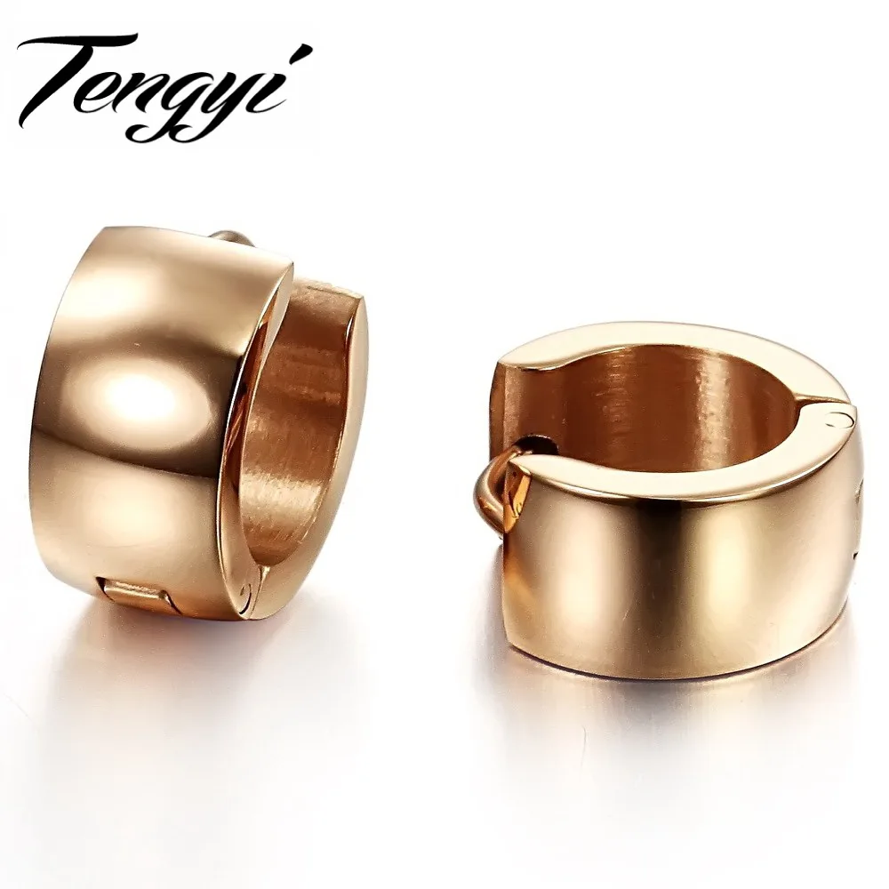 TENGYI Fashion Jewelry Women Earring Titanium Steel Simple Circle Men's