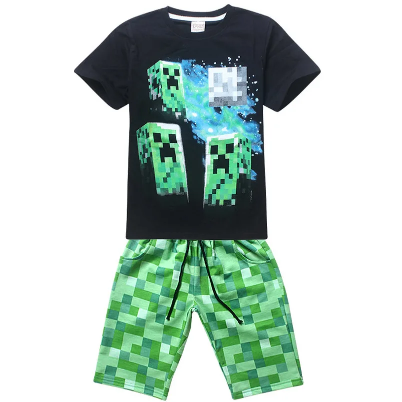 

Summer Minecraft Children Boy Clothes 2018 new Sets Kids 2pcs Short Sleeve T-Shirt+pant Suits top+Shorts Child Clothing Suit set