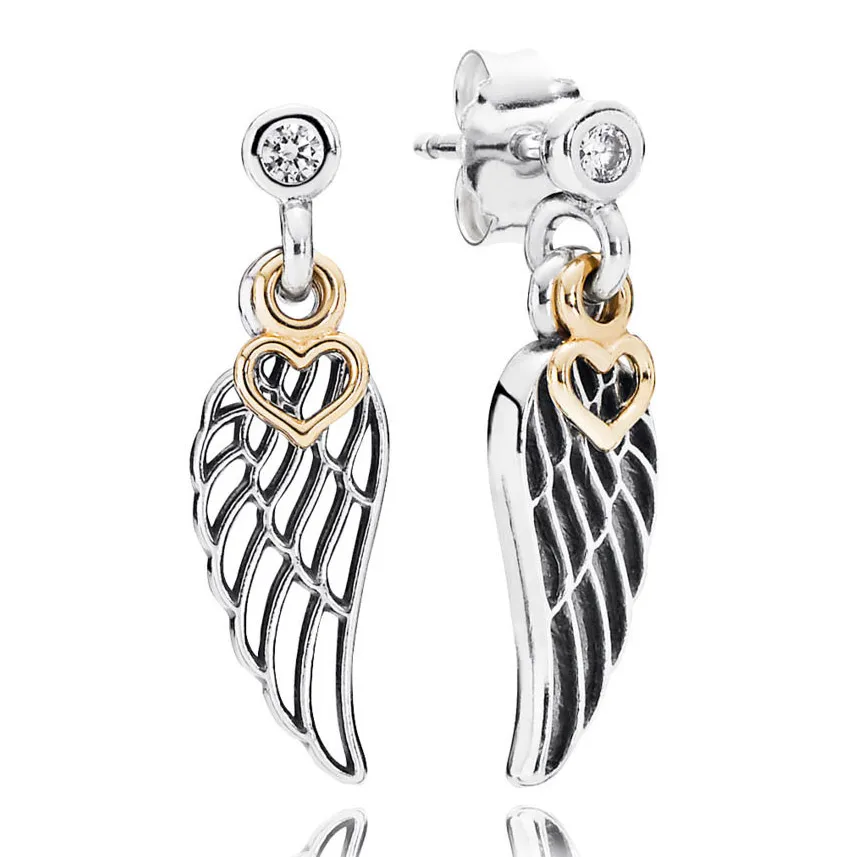 

Authentic 925 Sterling Silver Earring Gold Love Heart&Guidance Crystal Stud Earrings For Women Wedding Gift Diy Pandora Jewelry