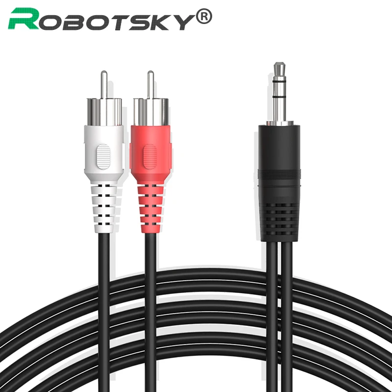 

RobotSky Mini Plug 3.5mm Plug Jack to 2RCA Male Stereo Audio Splitter Cable for HDTV Mobile Phone Computer