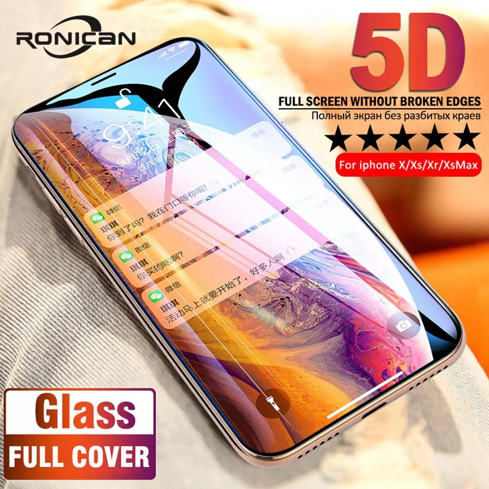 

RONICAN 5D Protective Glass On the For iPhone 7 6 Glass Tempered Glass on iPhone 6 S 8 Plus iPhone X XR XS MAX Screen Protector