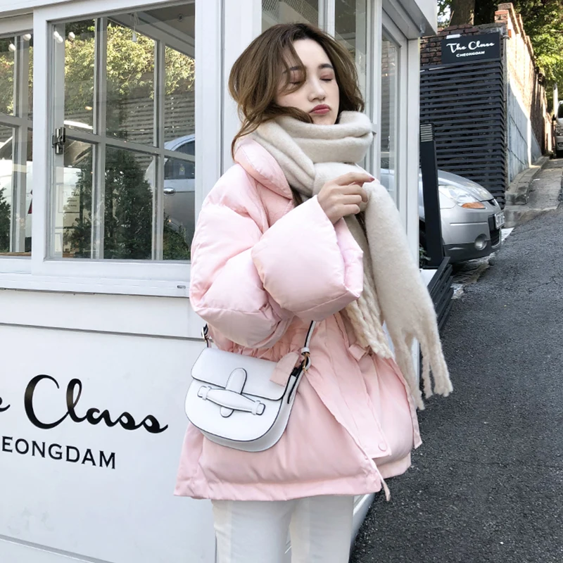 

Female Autumn Cute Pink Cotton Padded Women's Winter New Loose Waist Thick Short Bread Collar Jacket Fashion Stylish Coat
