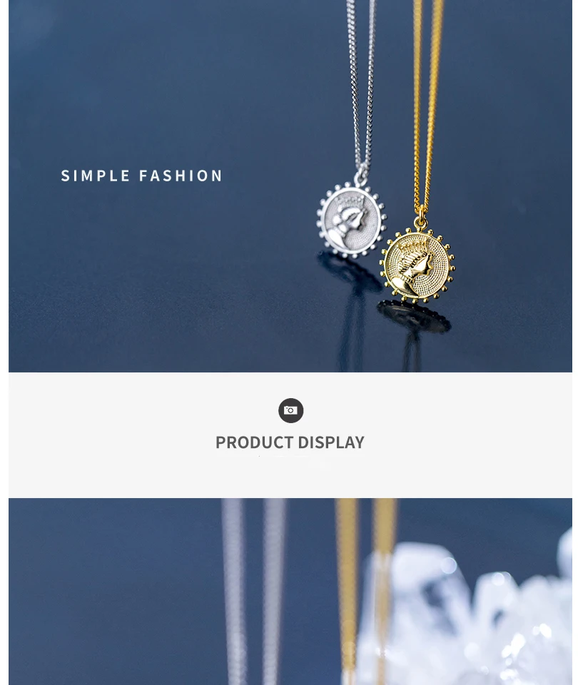 Sterling Silver Charm Queen Face Coin Necklace Gold Color Pendant For Women Korean New Fashion Minimalist Collar De Plata 925 (1)