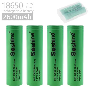 

4PCS Soshine IMR 18650 Battery 2600mAh 3.7V 9.62WH VTC5 60A Rechargeable Batteries Low Self-discharge Battery with battery Case