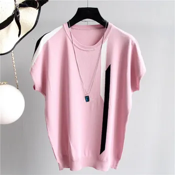

2019 New Summer Women T Shirt Fashion Knitted Short Sleeves Tees Top Batwing Sleeve O-Neck Female Casual T Shirt