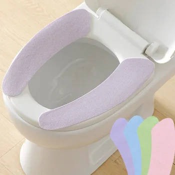 

1 pair Toilet Seat Cover Soft Paste Warmer Toilet Seat Cushion Closestool Washable Pad Practical Bathroom Accessories