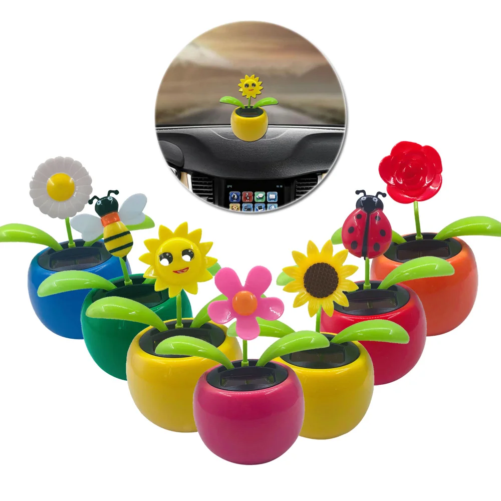 1 Pcs Solar Powered Dancing Flower Toy Bobble Head Nodding ABS Plastic