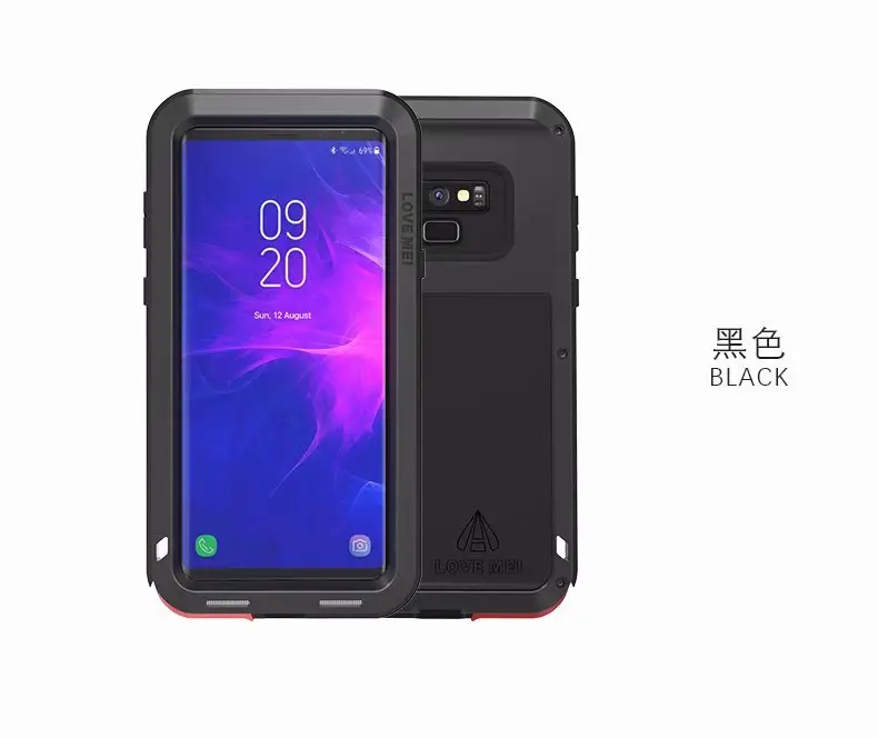 A Мощный чехол Love Mei для samsung Galaxy Note 9 из металлического закаленного стекла, водонепроницаемый ударопрочный грязезащитный сверхмощный двойной чехол - Цвет: A