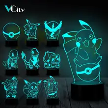 VCity 3D Ночной светильник Настольная лампа с изображением игры «Покемон» мультфильм японский Luminaria Пикачу Бульбазавр даже USB светодиодный Атмосфера детские игрушки