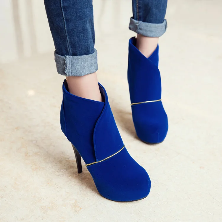 

Big Size 11 12 13 14 Slender high heel zipper boots for sexy round head waterproof platform in Europe and America