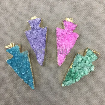 

MY0314 Multicolor Petite Arrow Crystal Druzy Stone Pendant,Rough Quartz Cluster Necklace Pendant with Pure Gold Color Edges