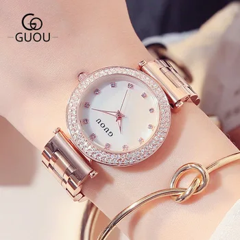 

Hong Kong Brand GUOU Fashion watch Shining Diamond Luxury Women Watches Stainless Steel Waterproof Ladies Quartz Watch relogio