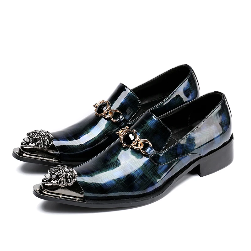 Vestir Elegante Patente 3 Puntiagudo Dedo Hierro Azul Para Los Cuero Baile Pie Zapato Oxford 6 1 Más Lujo Graduación 4 5 Formal Del Zapatos Hombres De 2 TPnx0wWq