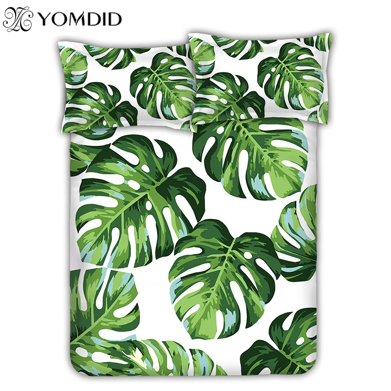 

Tropical Plant bedding set Banana leaves printing bed cover 3/4 PCS Bed sheet bed linens Twin Queen King size cotton Bedding set