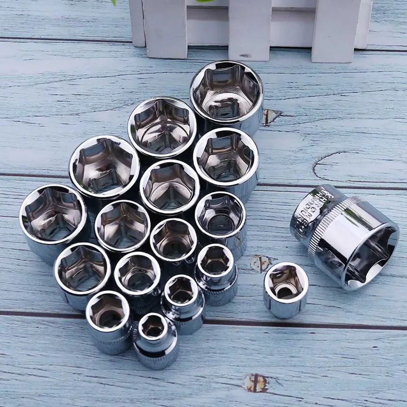 6mm-24mm Series Hexagonal Standard 3/8 Inch Short Sleeve Standard Hexagonal Socket Chrome Vanadium Steel Head Hex Socket Tool