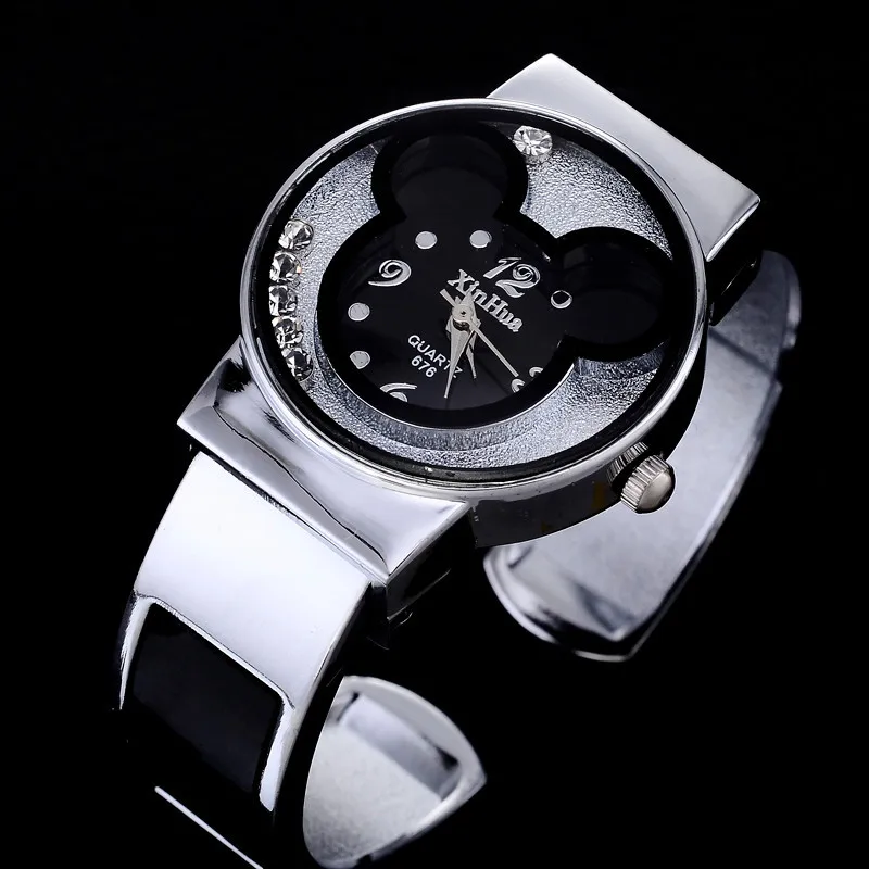 2021 New Fashion Mickey Bracelet Watches Women Dress Analog Clock Girl's Cute Rhinestone Wristwatches Ladies Casual Quartz Watch