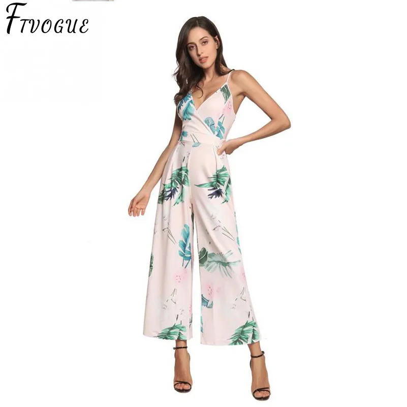 V neck Sexy Floral Print Strap Backless Long Jumpsuits Women Flower ...