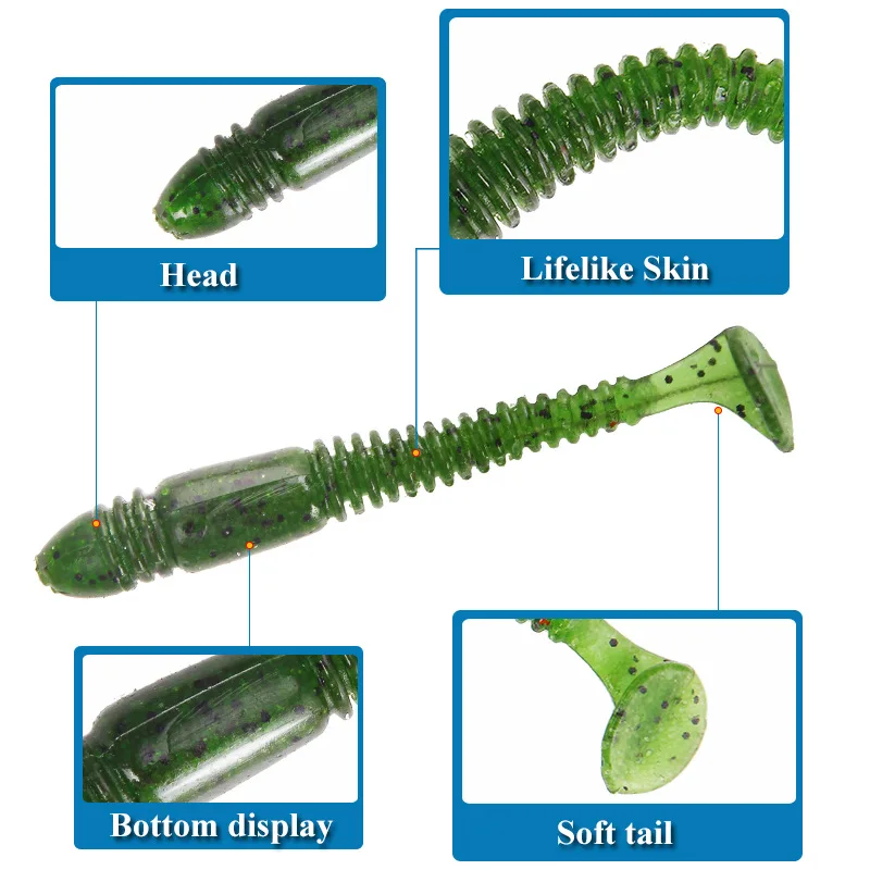 Soft Lure T-tail Soft Worm 3g/7.5cm 10/pcs Artificial Bionic Wobblers Worm Fishing Lure Soft Bait Fishing Gear jooyoo