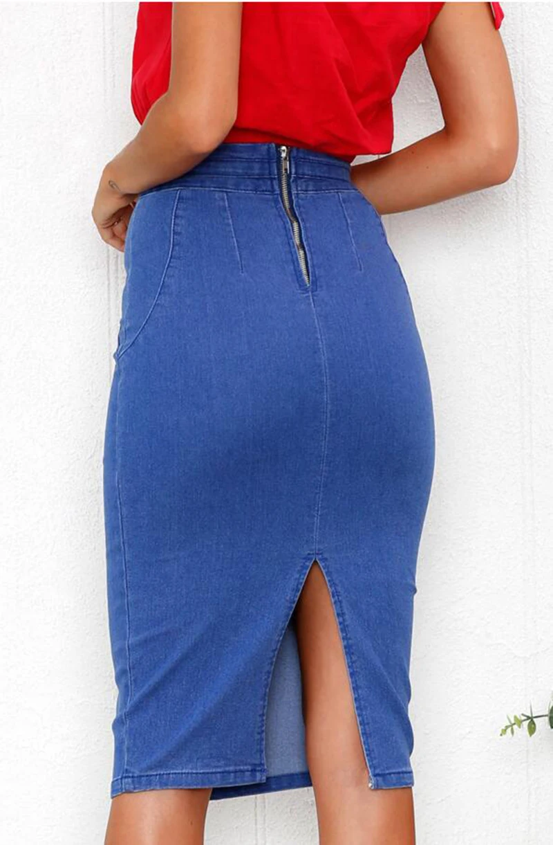 NewAsia Garden женские джинсовые юбки джинсы размера плюс миди юбка Лето Высокая талия юбка карандаш Сексуальная Облегающая джинсовая юбка синяя Новинка