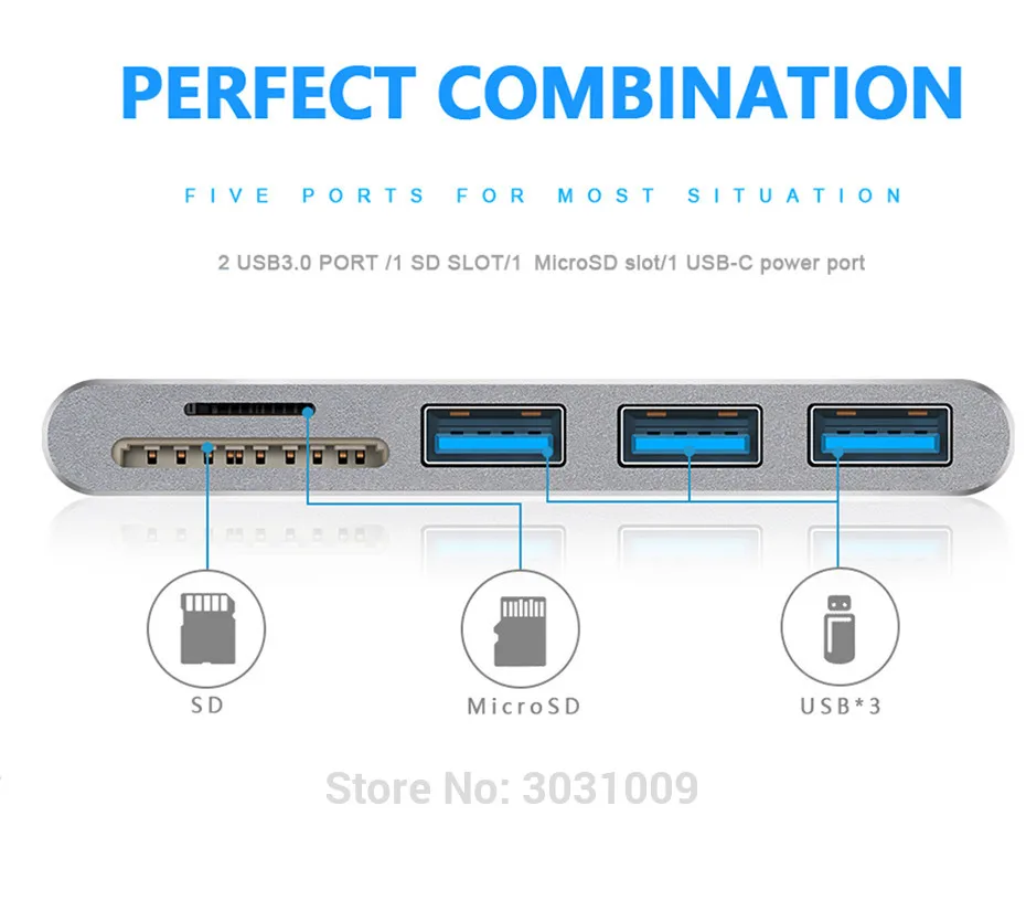 Basix 5-in-1 USB Hub 3.0 Type-C to 3 Ports USB 3.0 Hub Adapter7