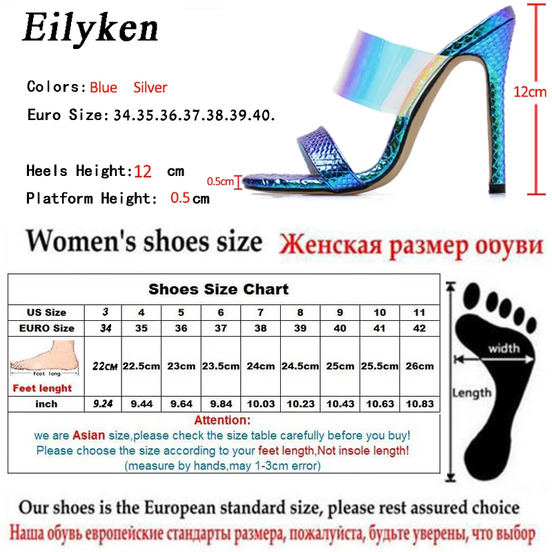 Eilyken/Новинка года; модные женские шлепанцы из змеиной кожи; цвет синий, серебристый; женская обувь для вечеринок; босоножки без шнуровки на тонком каблуке 12 см; Размеры 35-40
