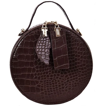 

Brand Crocodile Pattern Women Round Handbag Designer Vintage Small Shoulder Messenger Bag Ladies Fashion Evening Clutch