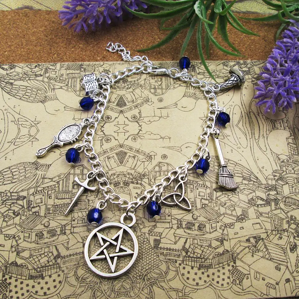 Посеребренная Очаровательная Браслет из сердолика лунным камнем ведьмы Wicca, браслеты с подвесками, серебряные braceletl браслеты с подвесками