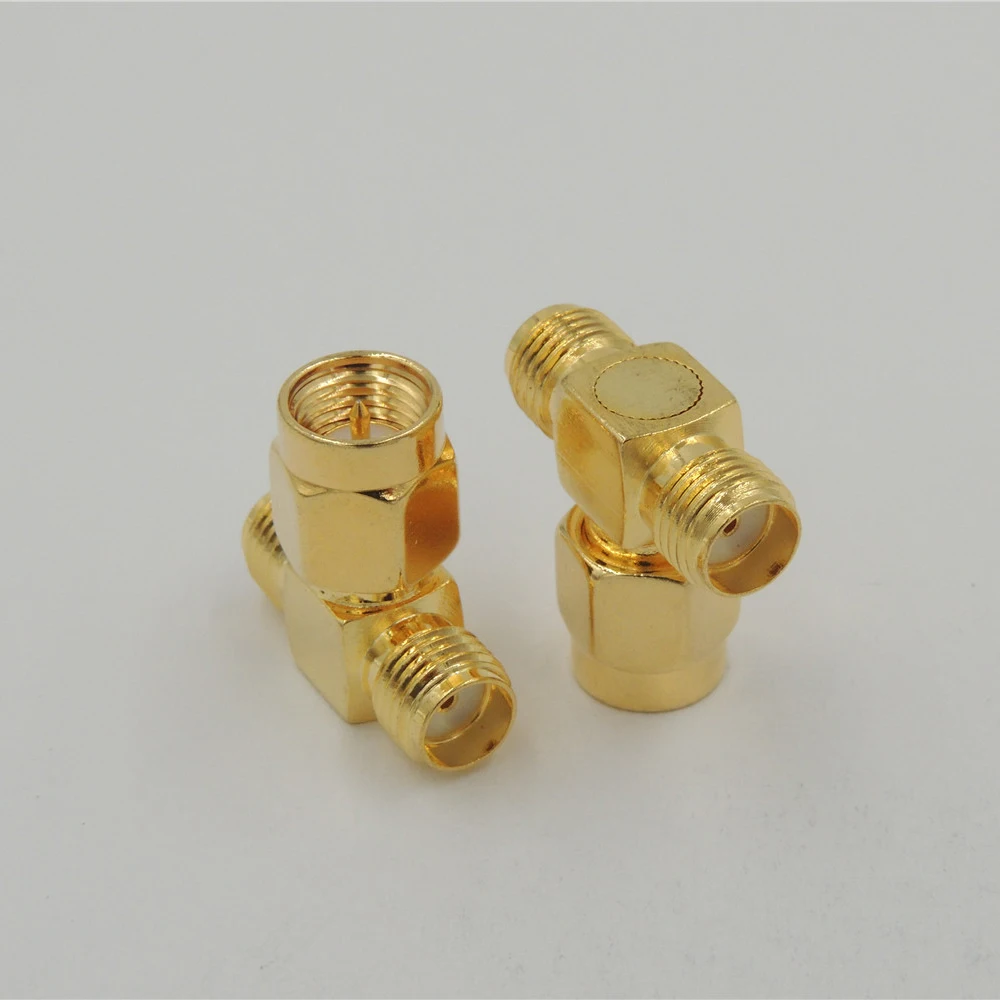 

40pcs/lot gold plated SMA Male to double Two SMA Female Triple T RF Adapter plug 3 Way Splitter Coax Coaxial Connector