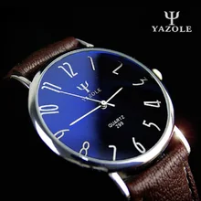 Reloj de cuarzo yazole para Hombre, Reloj informal de negocios con correa de cuero, Reloj clásico ultradelgado de cristal azul, Reloj de cuarzo para Hombre