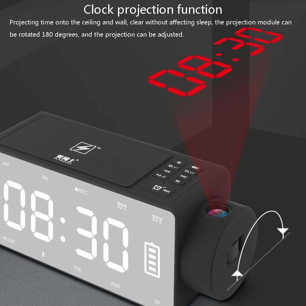 Зарядка Проекционные цифровые часы беспроводной Bluetooth динамик светодиодный большой экран Будильник Повтор FM DIY музыкальные часы US Plug