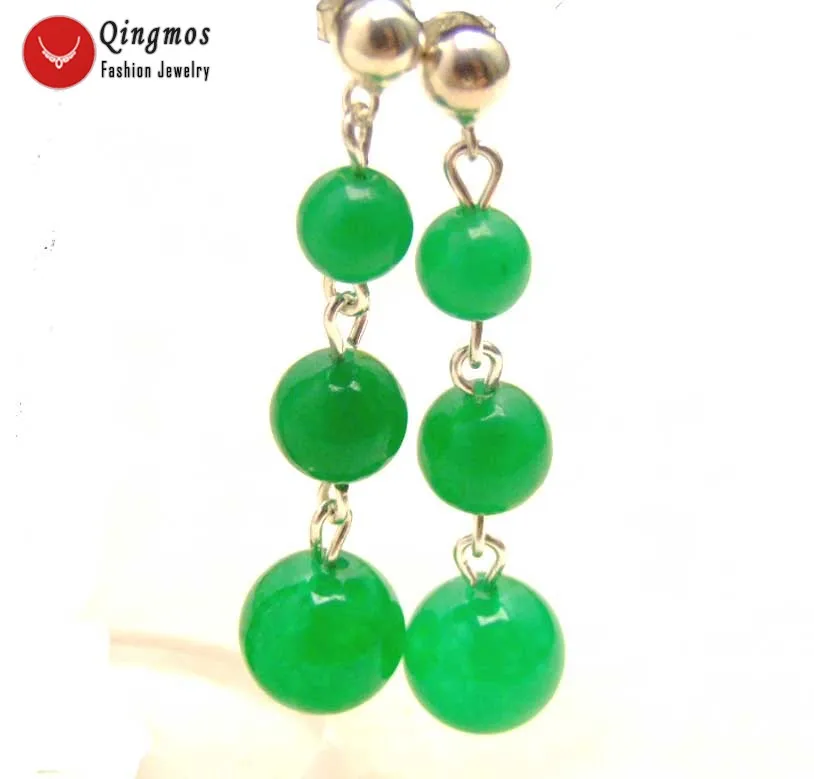 

Qingmos Natural Jades Earrings for Women with 6-8-10mm Round Green Jades & Stering Silver 925 Earrings Stud Jewelry ear202