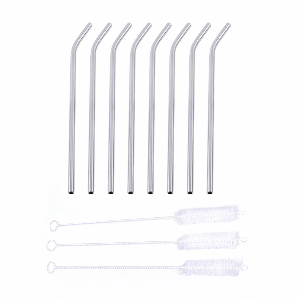 

Reusable Stainless Steel Straws Set 8Pcs Bent Drinking Straw With 3Pcs Cleaning Brush Party Bar Tool Accessories Wholesale