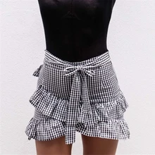 Женская летняя клетчатая юбка с принтом женская повседневная сексуальная Кружева Высокая талия винтажная элегантная Милая Асимметричная бант Короткие мини-юбки 232