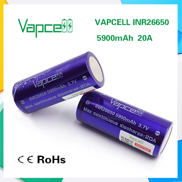 Vapcell Purple Inr 26650 Battery 3 7v 5900mah 20a Continuous Vapcell Purple Inr 26650 Battery 3 7v 5900mah 20a Continuous