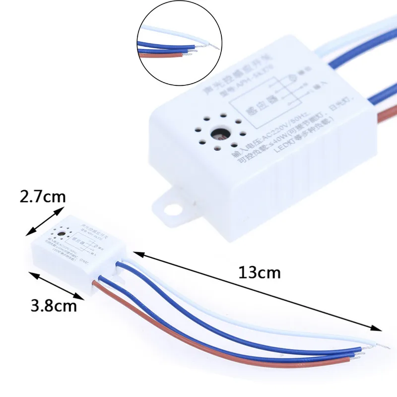 220V 60Hz светодиодный звуковой переключатель Датчик энергии лампа с голосовым управлением переключатель акустического датчика