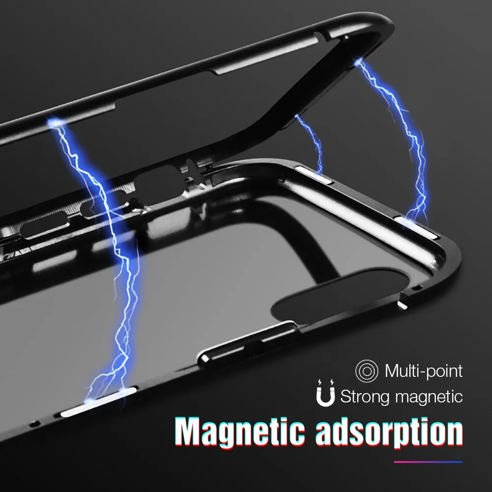 Nueva funda de teléfono de doble cara magnética adsorción para iPhone 8 7 6 6S Plus X XR XS Max 360 cubierta de vidrio templado con imán de Metal Caqa Nueva funda de teléfono de doble cara magnética adsorción para iPhone 8 7 6 6S Plus X XR XS Max 360 cubierta de vidrio templado con imán de Metal Caqa