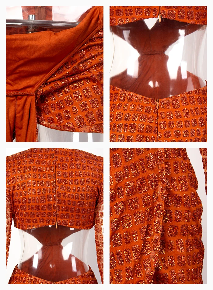 LOVE&LEMONADE Сексуальный оранжевый Глубокий v-образный вырез с открытой спиной Крест Блестящий склеенный материал зауженный крой, для вечеринки платье LM82065-2