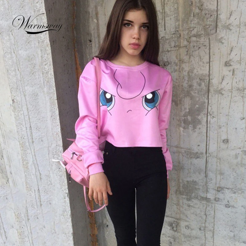 Женский кроп топ с рисунком Пикачу в стиле Сквиртл Jigglypuff Harajuku свободная
