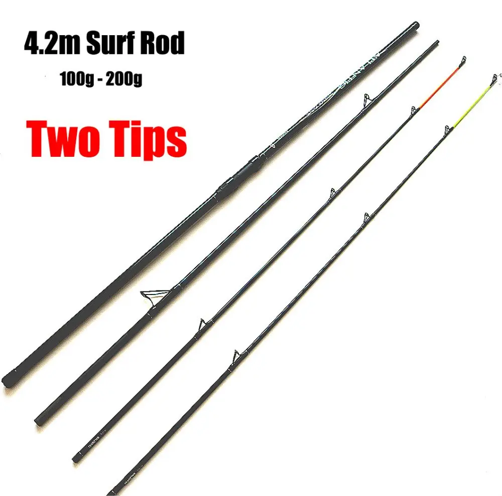Free Shipping CW 100g 200g 2+2 Section Surf Fishing Rod Two Tips