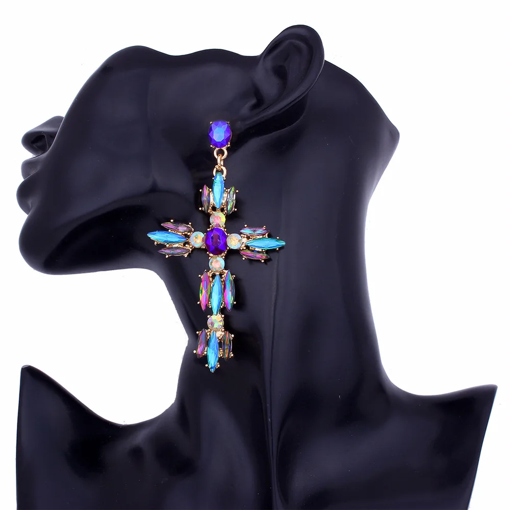 HTB1ISYfePgy uJjSZSyq6zqvVXaX - Colorful Cross Earrings For Women Large Big statement Earrings 2019 crystal summer earing red blue fashion jewelry unique trendy