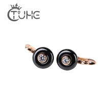 Модные AAA CZ элемент 585 цвета розового золота Круглые серьги-гвоздики для Для женщин здоровый Керамика, серьги, ювелирное изделие, цена по прейскуранту завода-изготовителя Обручение подарок